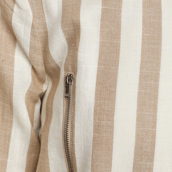 Vacation Signature Taupe and Ivory Striped Belted Moto Jacket - Picture 2 of 5